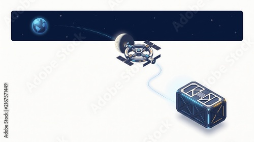 Satellite, Delivering Cargo to the Moon, Illustration of Space Logistics and Resource Transport