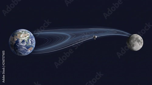 Gravitational Navigation Illustration, Space Exploration Concept, Orbital Mechanics Design
