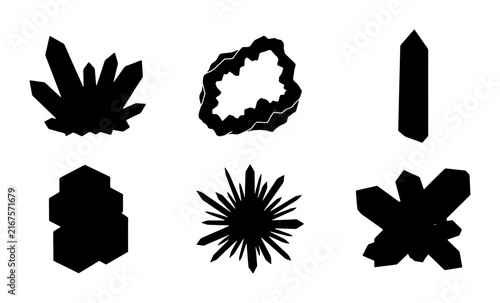 Foto Crystal Icons Set, Gemstone Silhouettes, Mineral Shapes, Geological Forms, Abstr
