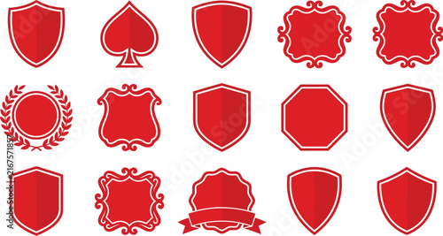 Red Shield Badges & Frame Shapes Vector Set.eps