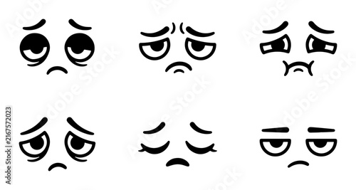 Foto Sad Face Vector Icons, Melancholy Expressions Set, Disappointment Emotions, Gloo