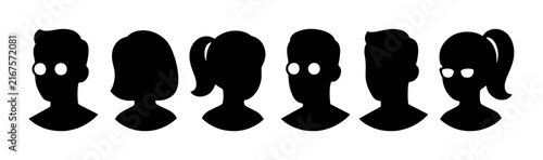 Diverse Silhouette Icons: Male and Female Profiles, Simple Black and White, Modern Vector Art for User Avatars, Team Representation, and Identity Concepts