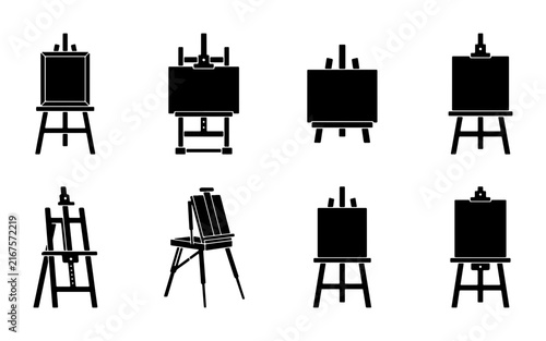 Art Easel Collection, Artist Stand Icons, Studio Equipment Set, Black Silhouette Vector Graphics for Creative Projects
