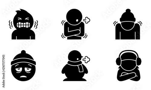 Bild auf Leinwand Cold Weather Icons Set, Winter Emotion Faces, Freezing Temperature Symbols, Chil