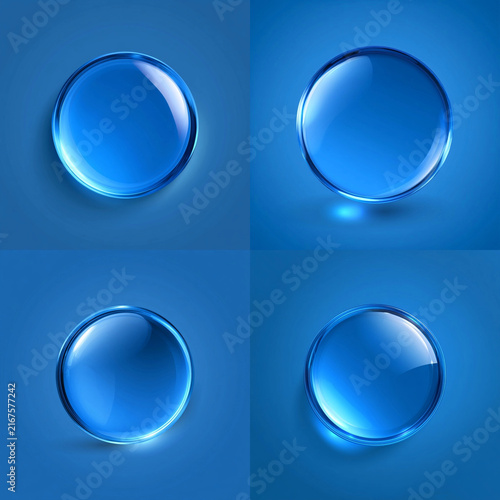 Glossy blue glass square buttons