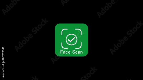Face scan biometric authentication interface animation for secure digital identity verification facial recognition background.          
