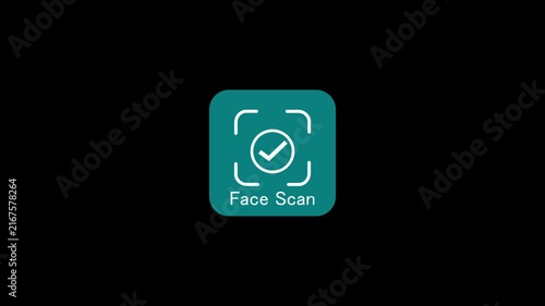 Face scan biometric authentication interface animation for secure digital identity verification facial recognition background.                                                                          
