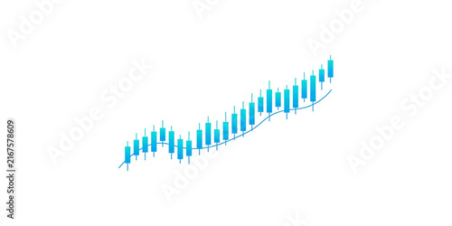 Konstfotografi Blue candlestick chart showing market fluctuations with trend line