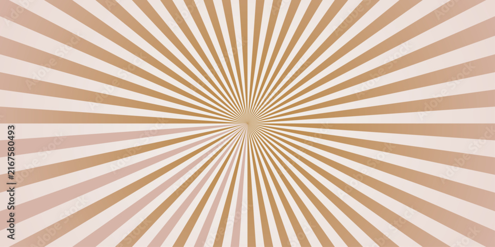 Fototapeta premium Brown sunburst rays background with abstract radial stripes. Warm tan sun rays from center. Retro vector design for banner, poster, backdrop and cover.