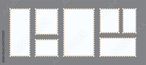 Vintage Rectangular Postage Stamp Border Template Set for Branding and Design. Rectangle shape frame with zigzag edge. Zig zag Wavy frames set. Vector Illustration.