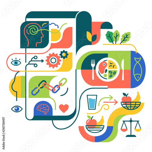 Abstract geometric infographic showing human cognition and connectivity