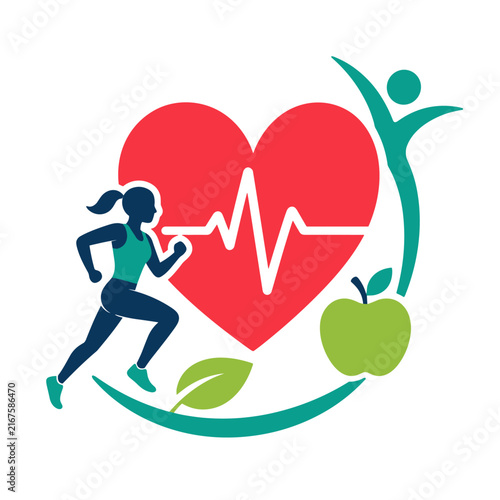 Active woman jogging for heart health and wellness concept