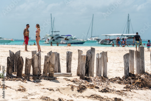 Fotografie Old wooden beams from former pier on a beautiful caribbean beach on Isla Muheres