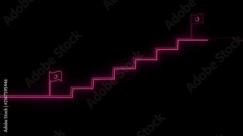 Stairs icon sign icon animation. Glowing neon business graph chart concept 4k video