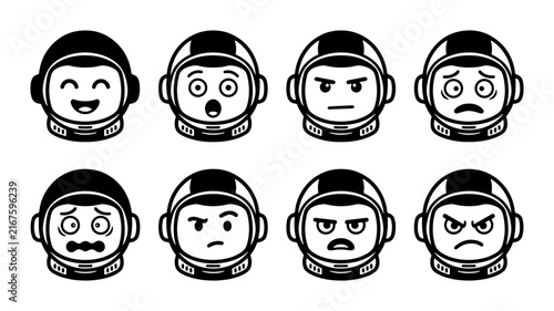 Astronaut Emoticon Set, Space Explorer Faces, Vector Icons for Emotions, Happy, Sad, Angry, Surprised, Scared, Confused, Vector Graphics for Communication and Design
