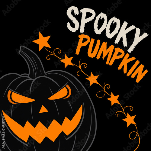 Spooky pumpkin greeting design with carved jack o lantern and star shapes on black background halloween decoration pumpkin carving halloween graphic holiday vector seasonal illustration