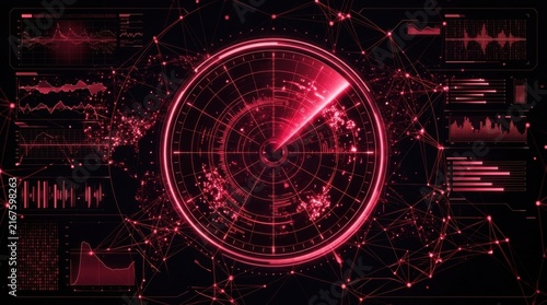 Red digital radar interface scanning for cyber threats and network security monitoring