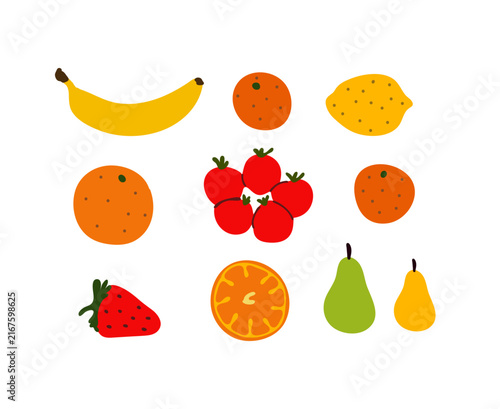 Minimalist hand drawn fruit collection vector illustration. Doodle organic food clipart set isolated on white. (Full Vector)