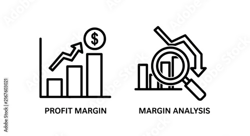 Profit margin growth bar chart with dollar sign and analysis magnifying glass icons analysis magnifying business investment increase research