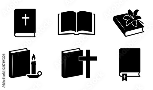 Religious Book Icons, Christian Faith Symbols, Bible Study Graphics, Spiritual Reading Set, Vector Collection