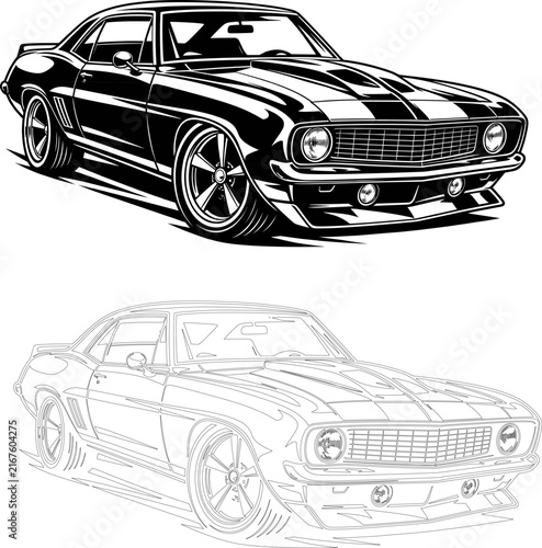 Classic Cars Illustration, Vintage Automotive Design, Black and White Vector Graphics, Automotive Art, Retro Car Concept