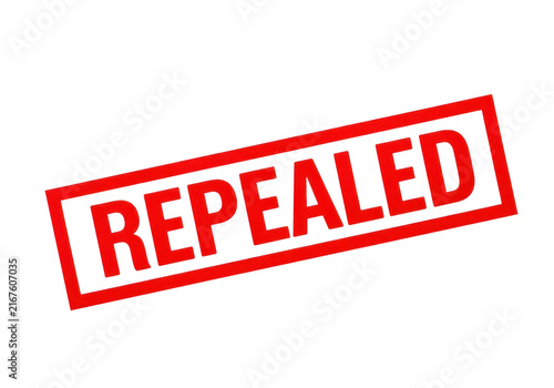 Red rectangular stamp with distressed texture and text 'repealed' stamped on transparent background signifying cancellation or annulment.
