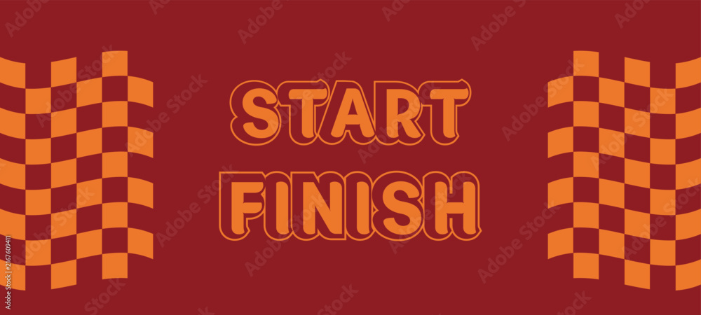 Fototapeta premium Retro Start and Finish Line Racing Banners Vector Art with Checkered Pattern on Red Maroon