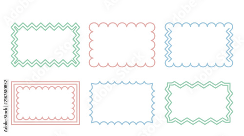 Set of colorful wavy and zigzag rectangular frames for labels borders and decorative design
