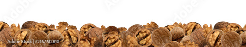 Konstfotografi Many big walnuts border isolated on transparent background