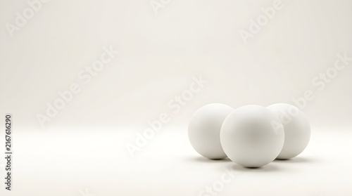Three white blank eggs minimalist product photography on plain background