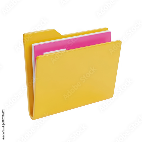 Yellow office folder with pink documents isolated on white background isolated on transparent background