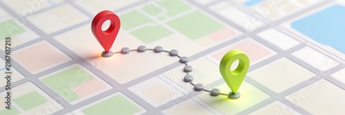 The red pin is connected to the green pin, signifying travel from one point to another, or the movement of an object from point 1 to point 1.