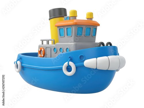 Cute cartoon tugboat toy for children isolated on white background isolated on transparent background