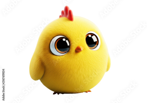 Cute yellow chick with big eyes and fluffy feathers, perfect for children's illustrations and Easter themes, conveying innocence and joy in graphic design.