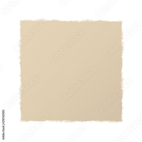 Square piece of light beige paper with torn deckled edges isolated on white background transparent background