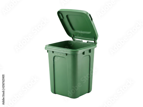 Open green plastic trash can for recycling waste collection