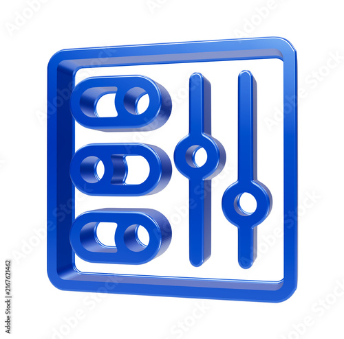 Cuadro en lienzo Settings Icon Interface: A blue 3D icon representing various control elements like switches and sliders, suggesting options, customization, or technical adjustments