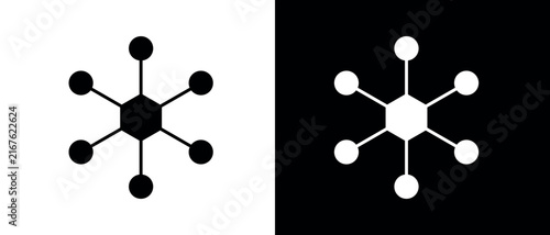 Network connection hub icon in black and white styles representing data node distribution, technology structure, and digital system framework.