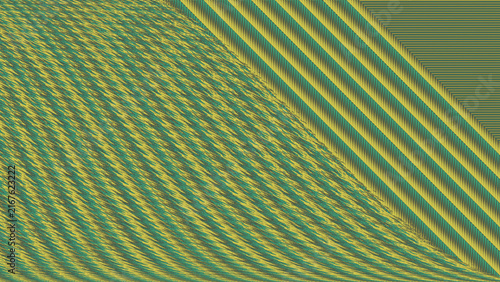 Layered green and yellow diagonal wave lines create a structured abstract pattern with strong direction and visual rhythm.