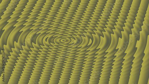 Yellow and green repeating waves converge toward a central point, producing a hypnotic ripple pattern with strong optical depth.