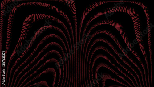 Deep black and red abstract waves form layered curved structures with subtle highlights and a dramatic optical appearance.