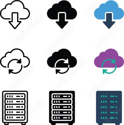 Cloud and Server Icons Showing Data Transfer and Syncing