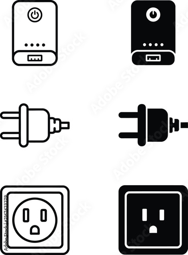 Electrical power icons including plugs outlets and adapters isolated