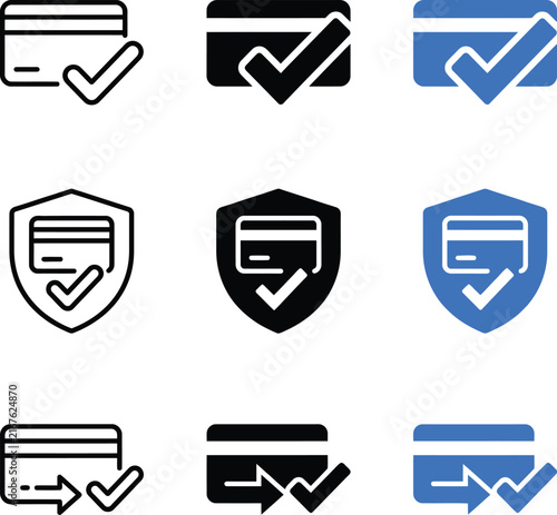 Set of credit card payment protection and secure transaction vector icons