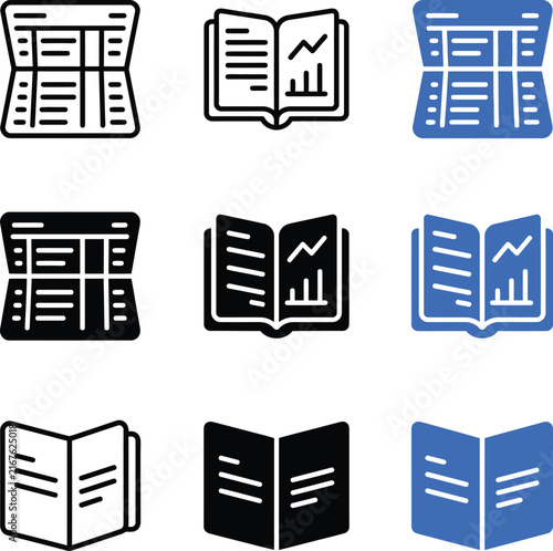Set of financial report and document icons for business analytics and data presentation