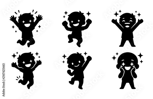 Canvas Print Joyful Celebration Silhouettes, Happy People Icons, Excited Figures, Cheerful Ch