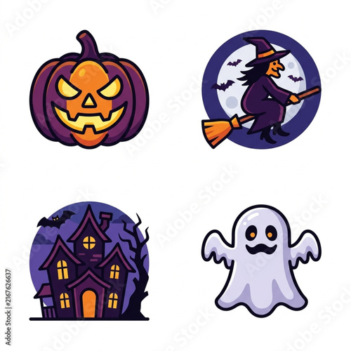 Halloween Icons Set Pixel Art Style.