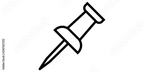Photography Pushpin line art icon in black for pinning, marking, or attaching documents