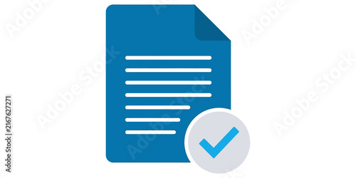 Foto blue document icon with white checkmark badge representing completed task or approved file