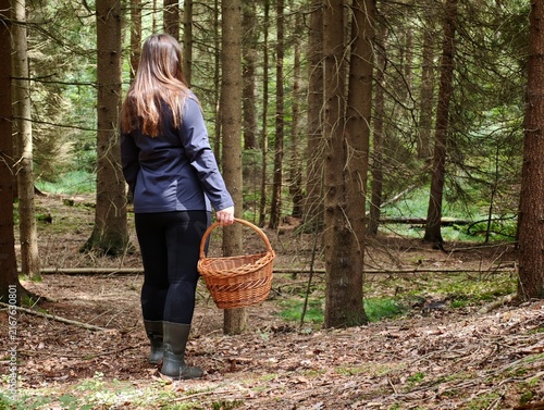girl with basket of mushrooms